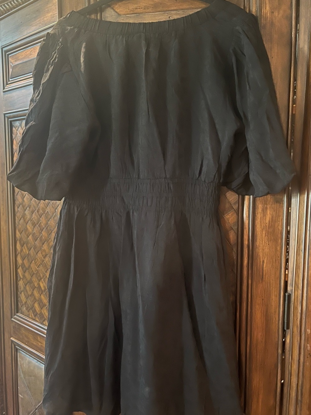LOFT Black V-Neck Mini Dress with Flutter Sleeves - Picture 3 of 4